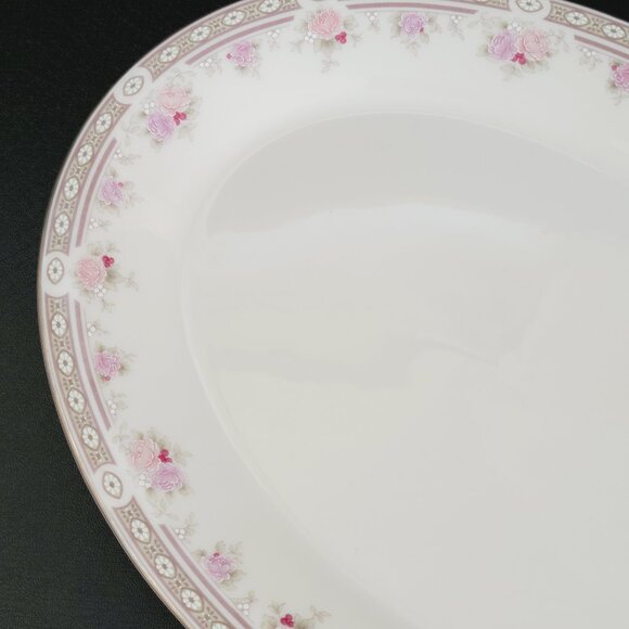 Vintage Royal Doulton Vogue Elegance 13" Oval Serving Platter Tan Edge Pink Rose - Picture 4 of 9